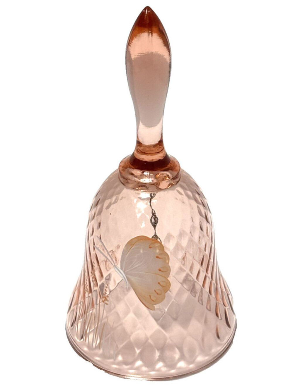 Fenton Pink Glass Bell Hand Painted Signed Amy Sallee Vintage Fenton Decor GUC